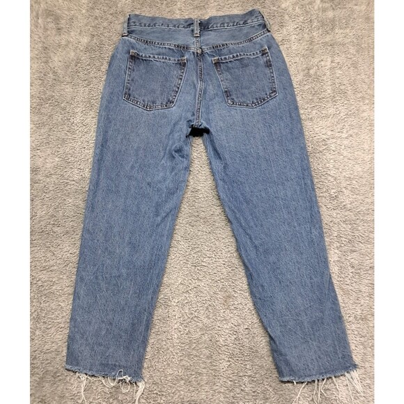 Old Navy Jeans Womens Sz 2 Slouchy Straight Leg Denim Blue ButtonFly Distressed - Picture 9 of 13